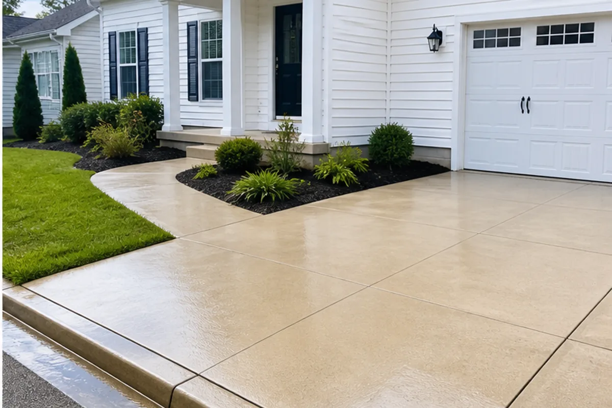 Illustrative concrete driveway and home exterior